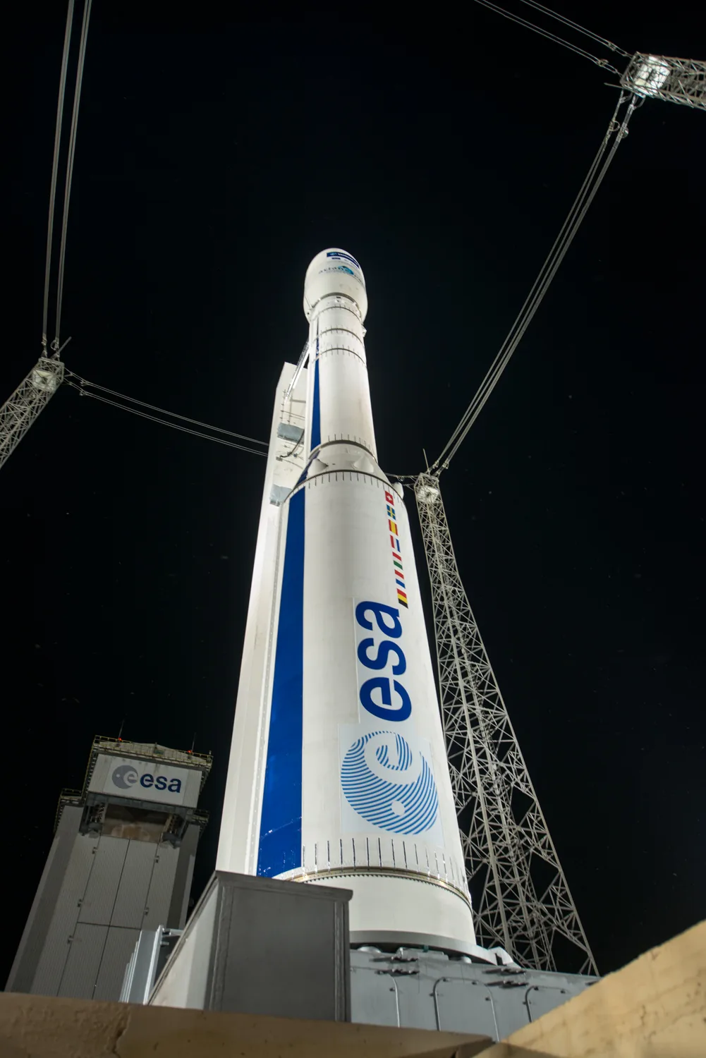 Vega stands on the launch pad before carrying Sentinel-2A in 2015.