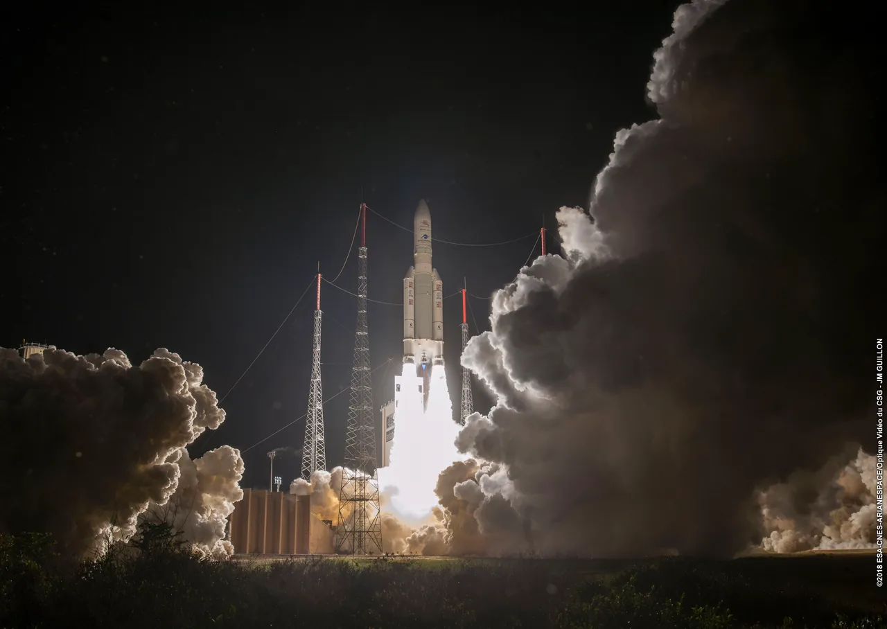 Ariane 5 launches the ESA–JAXA BepiColombo mission from Kourou.