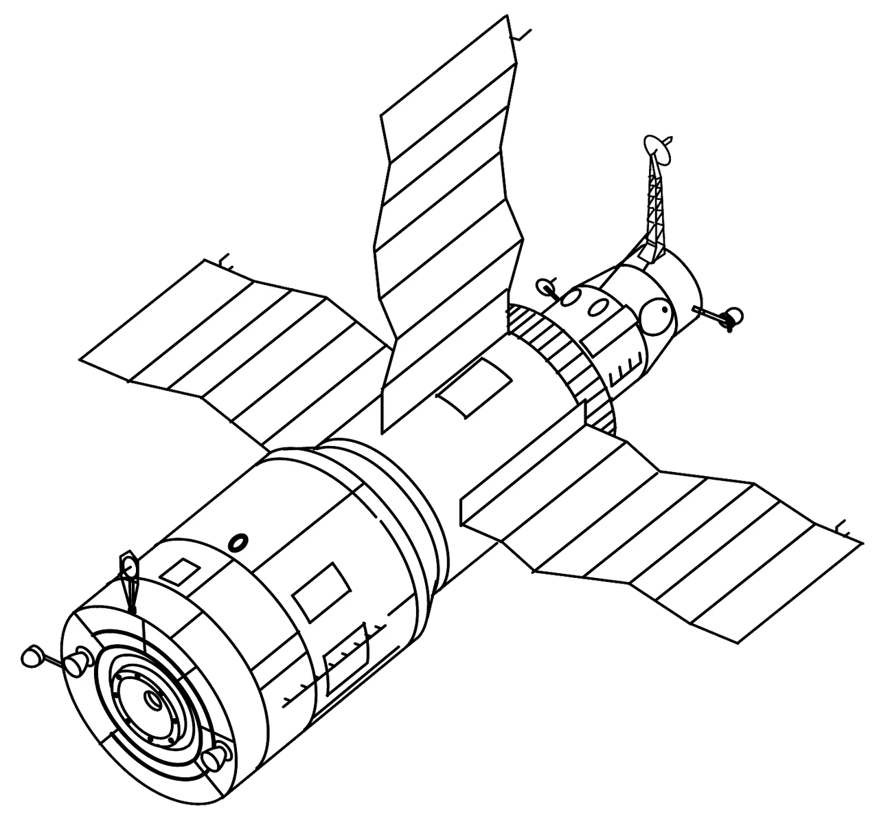 NASA line drawing of the Salyut 6 station