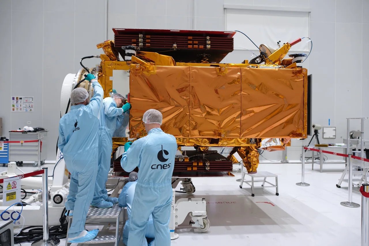 Sentinel-1C spacecraft undergoing launch-site test preparation.